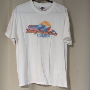 Harley-Davidson Men's Sz LG White Tee with Sunset Graphic Ohio